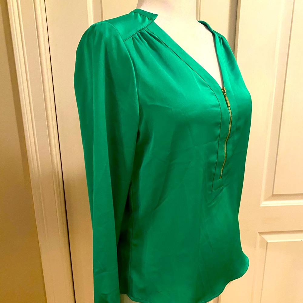 The Limited Green Silk Top with Gold Zipper 🍀